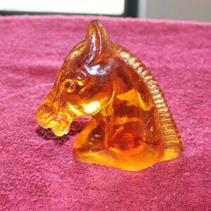 Vintage Amber Color Glass Horse Bust paperweight 3" tall